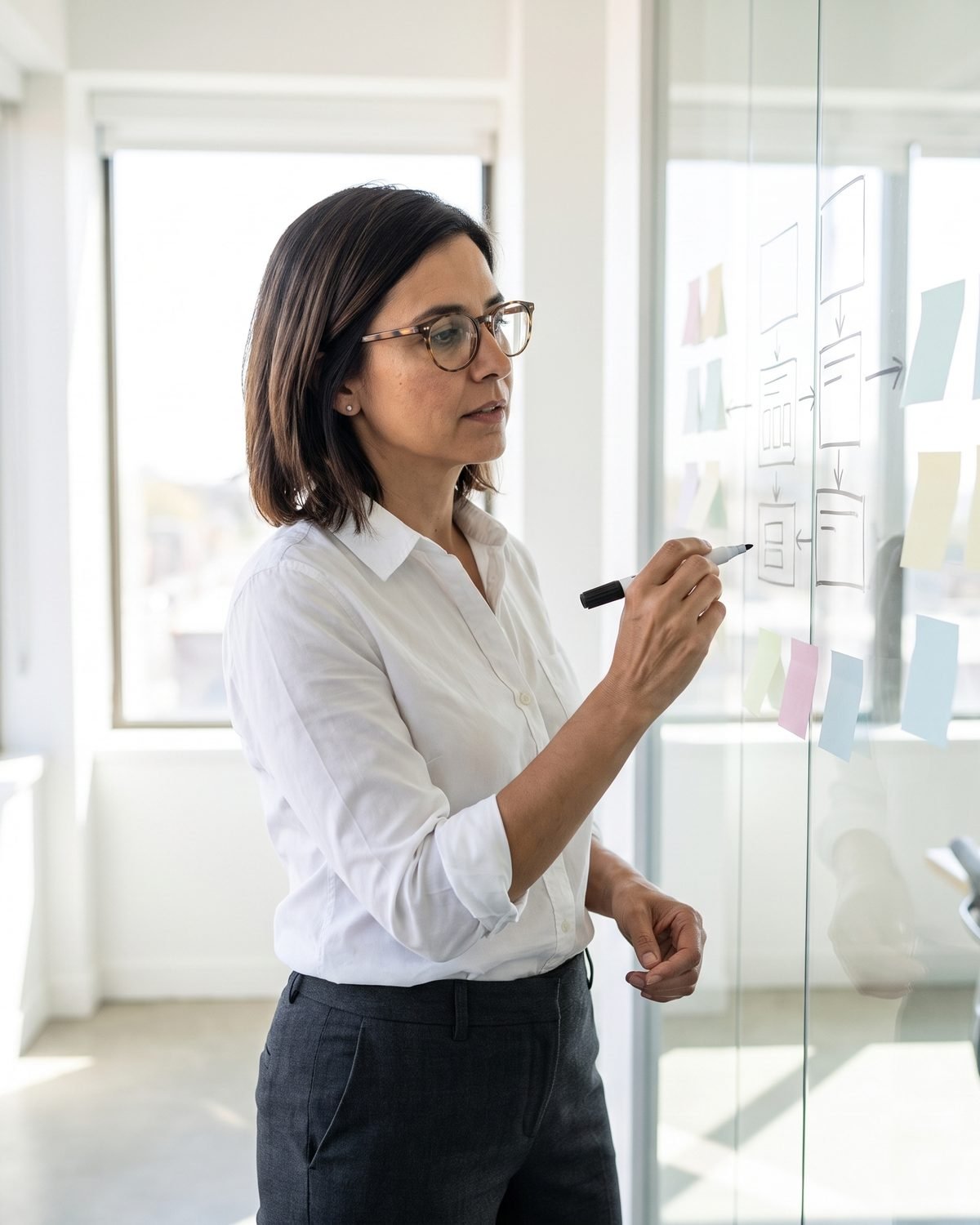 Verónica Fragnito, Founder of PMIA Consulting, mapping a process workflow