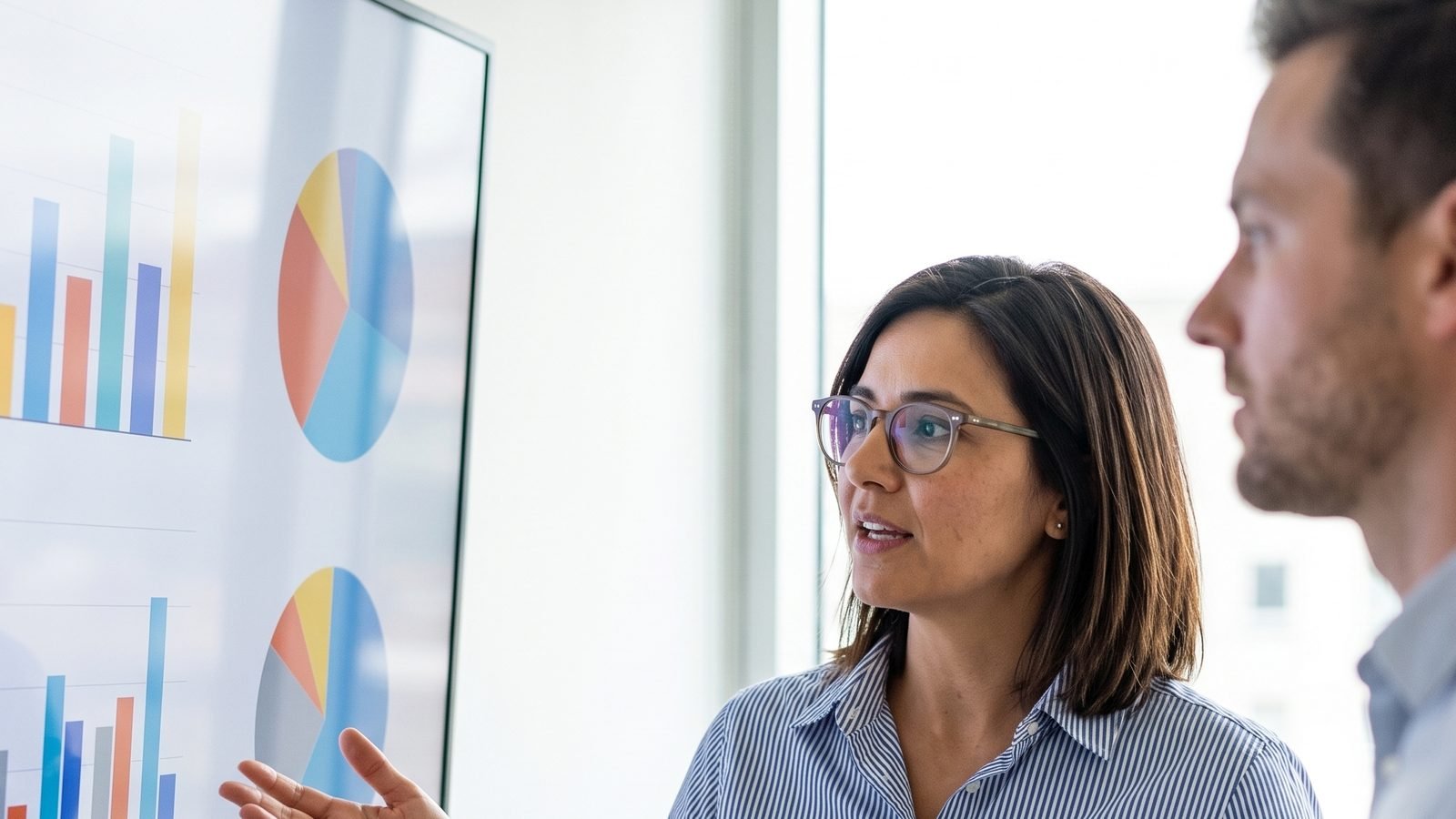 Verónica Fragnito presenting real-time dashboards to a decision-maker